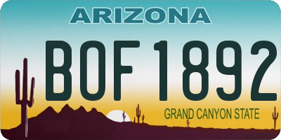 AZ license plate BOF1892