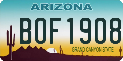 AZ license plate BOF1908
