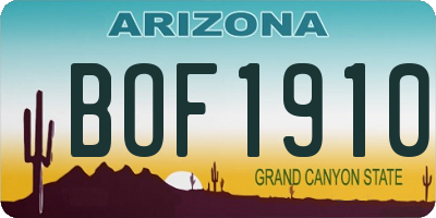 AZ license plate BOF1910