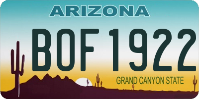 AZ license plate BOF1922