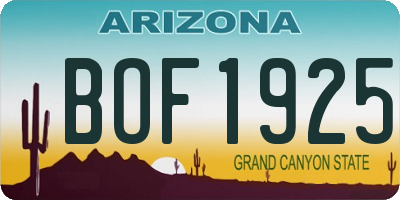 AZ license plate BOF1925