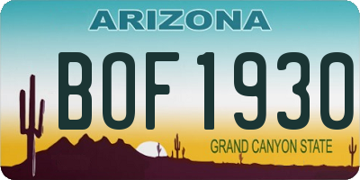 AZ license plate BOF1930