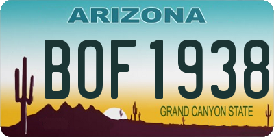 AZ license plate BOF1938