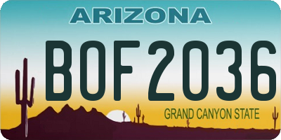AZ license plate BOF2036