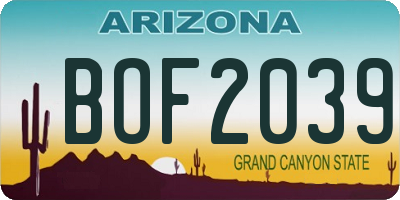 AZ license plate BOF2039