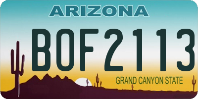 AZ license plate BOF2113