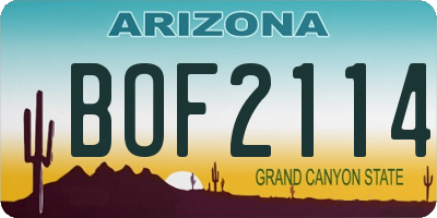AZ license plate BOF2114