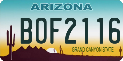 AZ license plate BOF2116