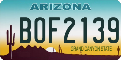 AZ license plate BOF2139