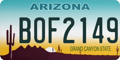 AZ license plate BOF2149