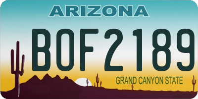 AZ license plate BOF2189