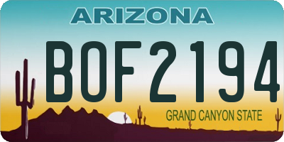 AZ license plate BOF2194