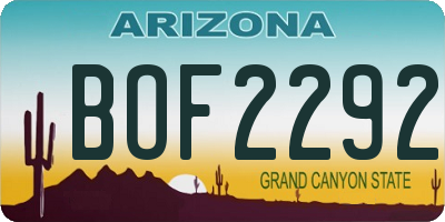 AZ license plate BOF2292