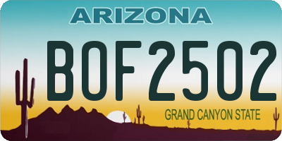 AZ license plate BOF2502