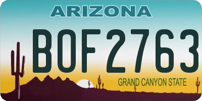 AZ license plate BOF2763