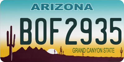 AZ license plate BOF2935