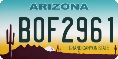 AZ license plate BOF2961