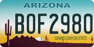 AZ license plate BOF2980