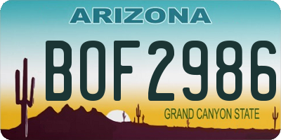 AZ license plate BOF2986