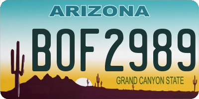 AZ license plate BOF2989