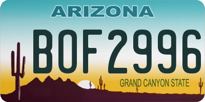 AZ license plate BOF2996