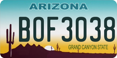 AZ license plate BOF3038