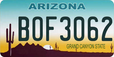 AZ license plate BOF3062