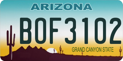 AZ license plate BOF3102