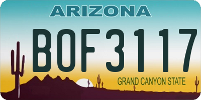 AZ license plate BOF3117