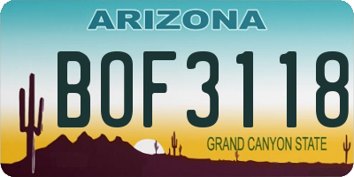 AZ license plate BOF3118