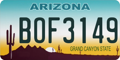 AZ license plate BOF3149