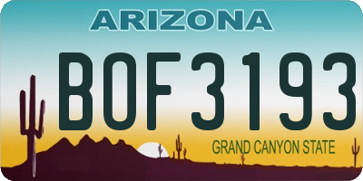 AZ license plate BOF3193