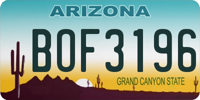 AZ license plate BOF3196
