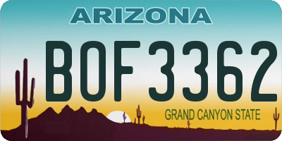 AZ license plate BOF3362