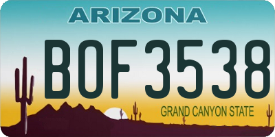 AZ license plate BOF3538