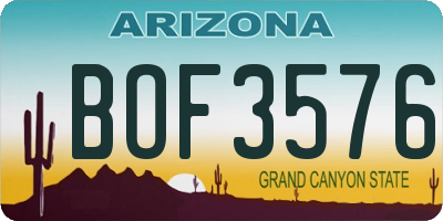 AZ license plate BOF3576