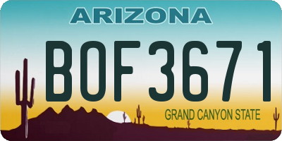 AZ license plate BOF3671