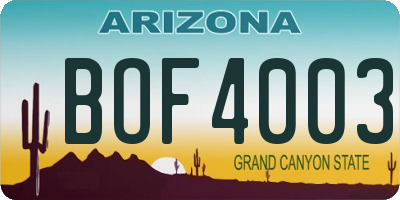 AZ license plate BOF4003