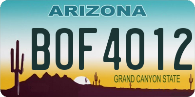 AZ license plate BOF4012