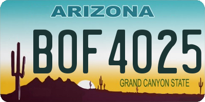 AZ license plate BOF4025
