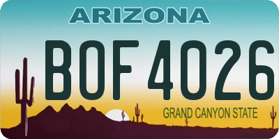 AZ license plate BOF4026