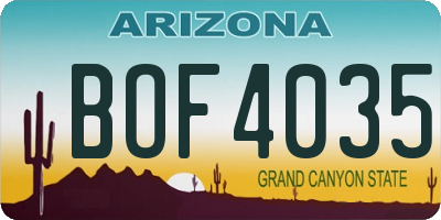 AZ license plate BOF4035