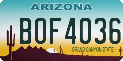 AZ license plate BOF4036
