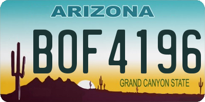 AZ license plate BOF4196