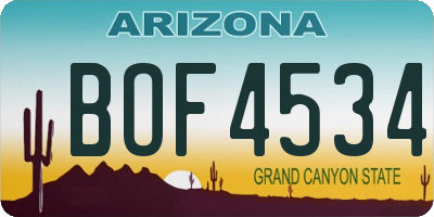 AZ license plate BOF4534
