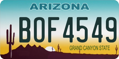AZ license plate BOF4549