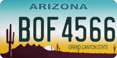 AZ license plate BOF4566