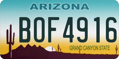 AZ license plate BOF4916