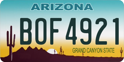 AZ license plate BOF4921
