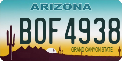 AZ license plate BOF4938